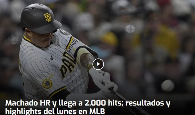 Víctor Ml. Báez S. (@vicbaezs) on Twitter photo 📽️Machado HR y llega a 2,000 hits; resultados y highlights jornada completa del lunes en MLB |   vicbaez.com/machado-hr-y-l… 📽️Machado HR y llega a 2,000 hits; resultados y highlights jornada completa del lunes en MLB |   vicbaez.com/machado-hr-y-l…