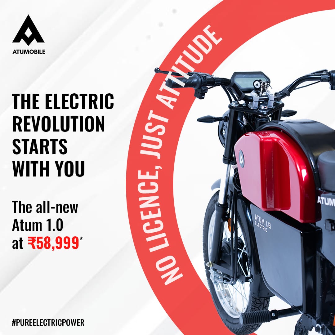 atumobile's tweet photo. Charge your lifestyle, not your expenses. Atum 1.0 – India's coolest electric ride! 🌱⚡
Call Us Today! 9063686837
#AffordableElectric #CleanEnergyRide #NoLicenceJustAttitude #ElectricIsCool #YouthRide #UrbanMobility #StyleOnWheel #FutureOnTwoWheels #SmartCommute #RideTheRevolution