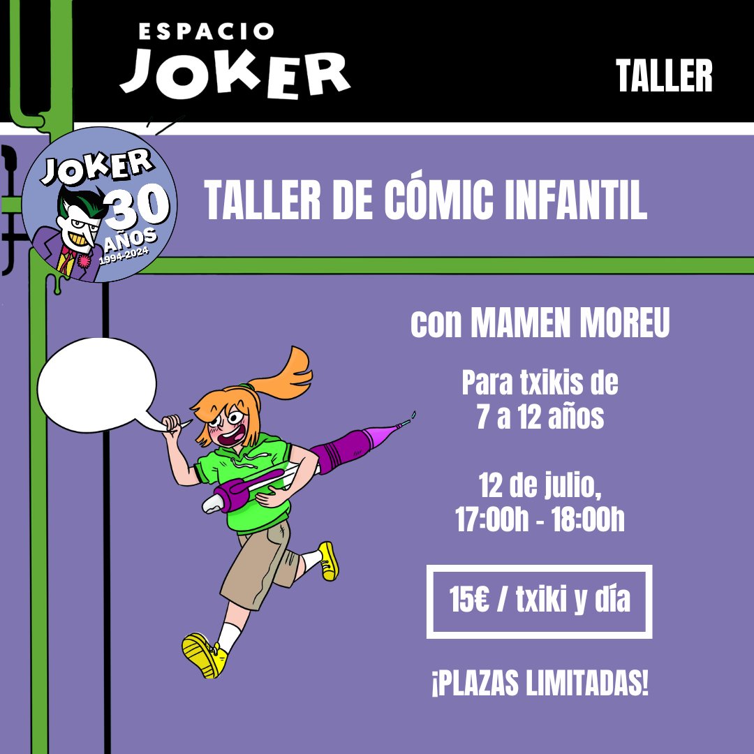 ¡Cursos de cómic infantil en espacio Joker! Una actividad creativa para los más txikis con Centro Lápiz y Mamen Moreu 🤩

Más info y reserva de plazas en nuestra agenda: jokercomics.es/agenda/eventos…

#joker30