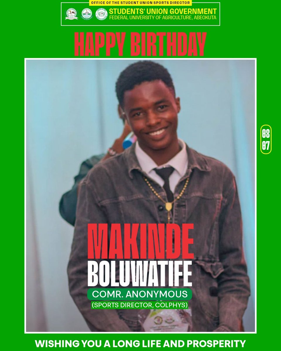 FunnabsuSports's tweet photo. π HAPPY BIRTHDAY, COMR. ANONYMOUS! π
We celebrate a visionary leader, passionate sportsman, and dedicated servant of Colphys.
Here's to more wins, bigger dreams, and louder cheers ahead! ππ
Enjoy your day, Champ! π₯³
#ColphysSports #FUNAABSports #HappyBirthdayComrAnonymous https://t.co/2q5gpuYsQF