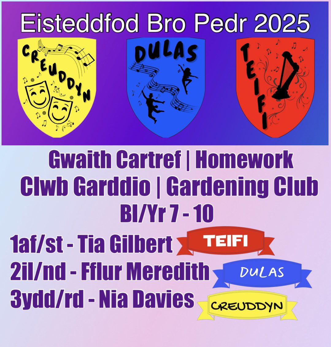 #steddfodBroPedr25

Cystadlaethau Gwaith Cartref
Homework Competitions