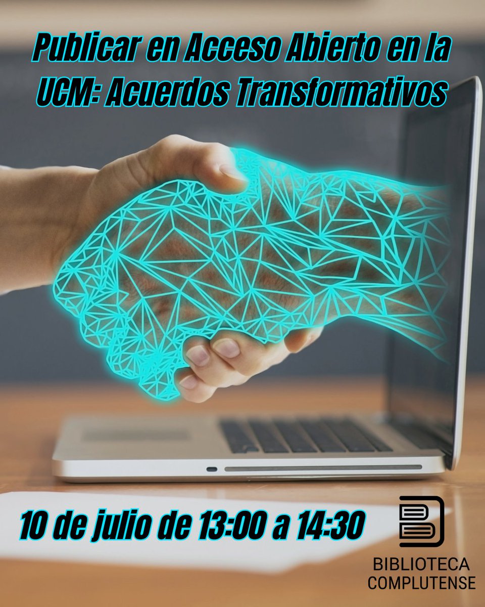 Biblioteca Complutense (@bcomplutense) on Twitter photo Si eres PDI de <a href="/unicomplutense/">Complutense</a> esta sesión informativa sobre los #AcuerdosTransformativos firmados, por la UCM en 2025, con las principales editoriales científicas, te interesa.
¡Últimas 80 plazas de las 450 ofertadas!
➡️ 10/07 de 13:00 a 14:30
biblioagenda.ucm.es/event/4393189?… Si eres PDI de <a href="/unicomplutense/">Complutense</a> esta sesión informativa sobre los #AcuerdosTransformativos firmados, por la UCM en 2025, con las principales editoriales científicas, te interesa.
¡Últimas 80 plazas de las 450 ofertadas!
➡️ 10/07 de 13:00 a 14:30
biblioagenda.ucm.es/event/4393189?…