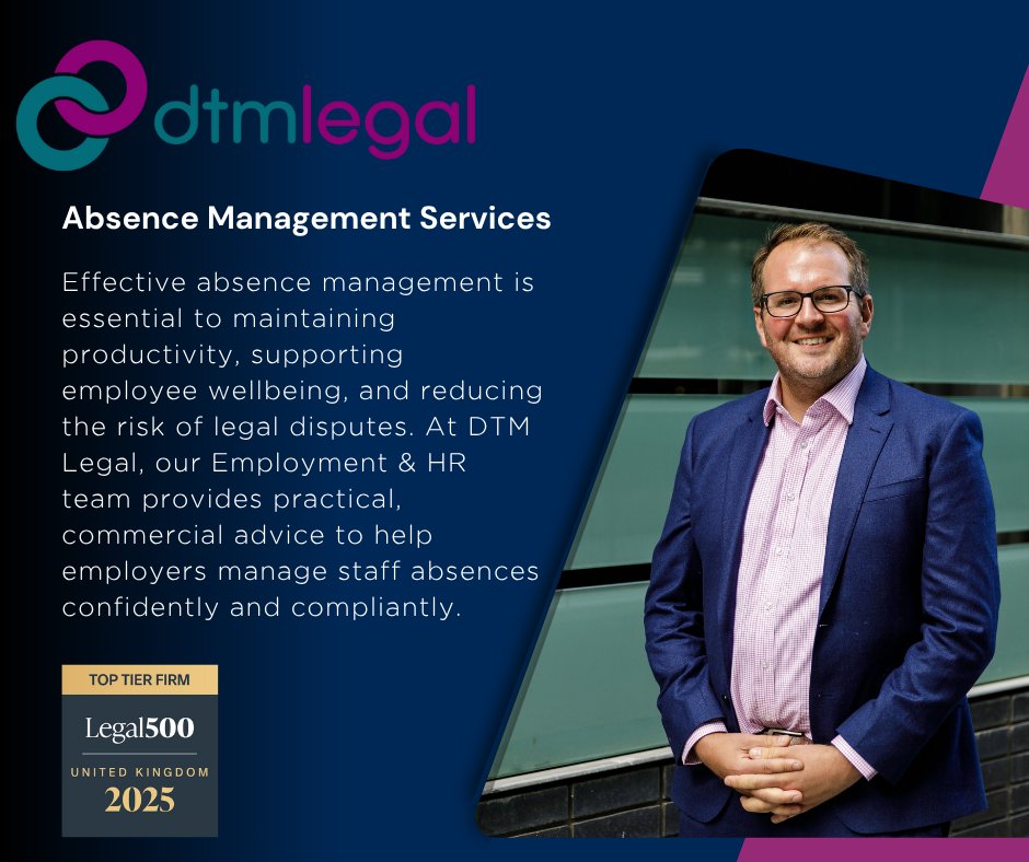 Reduce Absenteeism. Regain Productivity. Protect Your Business.

You can learn more about our Absence Management services by visiting the DTM Legal website - dtmlegal.com/legal-services…
