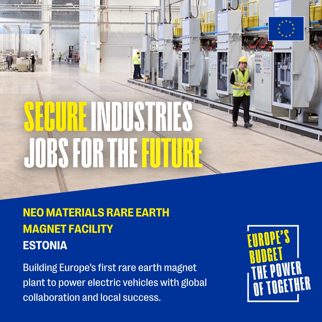 Europe’s budget is investing in security of supply in key industries, in jobs and resilience. 

Europe’s first rare earth magnet plant will make key components of electric cars and wind turbines with global resources and local expertise. ​

Europe invests where it matters to make