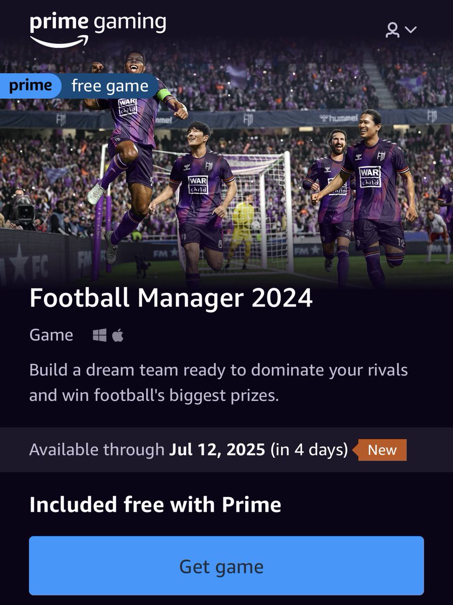 #FM24 is currently FREE on Prime Gaming.

gaming.amazon.com/football-manag…