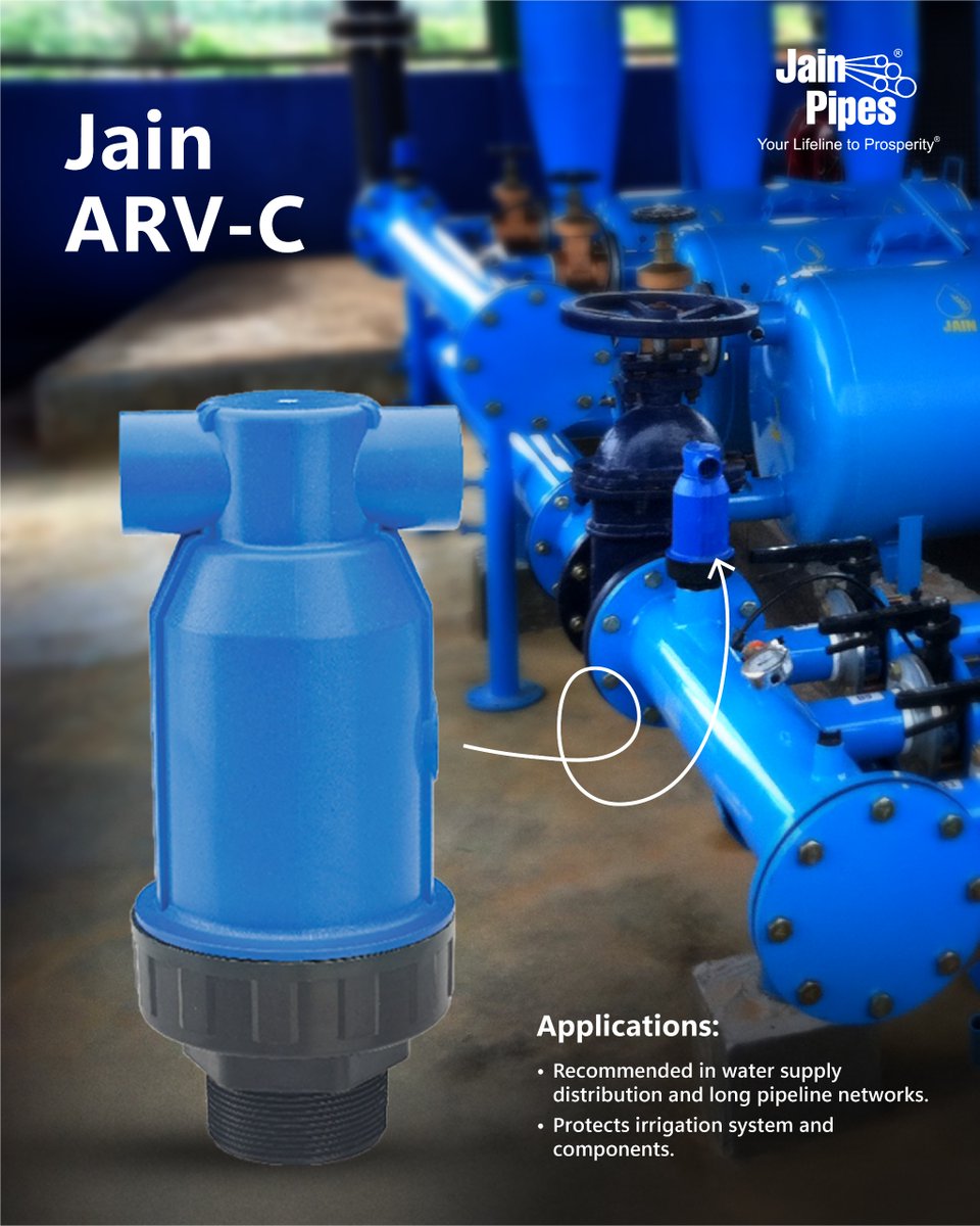 💧 Jain ARV-C – Smart Protection for Every Drop!
From farms to long-distance pipeline networks, Jain ARV-C ensures smooth flow and safeguards your irrigation system like a pro.

✅ Prevents airlocks
✅ Protects pipeline integrity
✅ Ideal for water distribution &amp; long pipelines