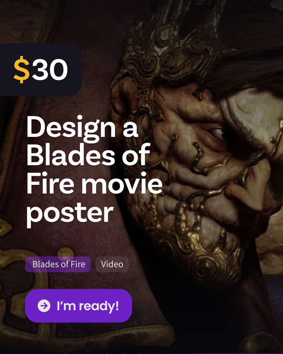 JustAbout__'s tweet image. Cross your reward payout threshold in one fell (and creative) swoop! Show off the cinematic world of @Blades_of_Fire by designing a movie poster and be #rewarded.
Get involved at buff.ly/aiARV9Z
In partnership with @505_Games #contentcreators
