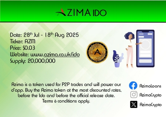 This is not only a second chance for us but for the public, people who believe in our mission, to get involved with a promising, socially empowering project. The Azima IDO will be held from 28th Jul - 18th Aug 25. Click here for more details:

azima.co.uk/ido/