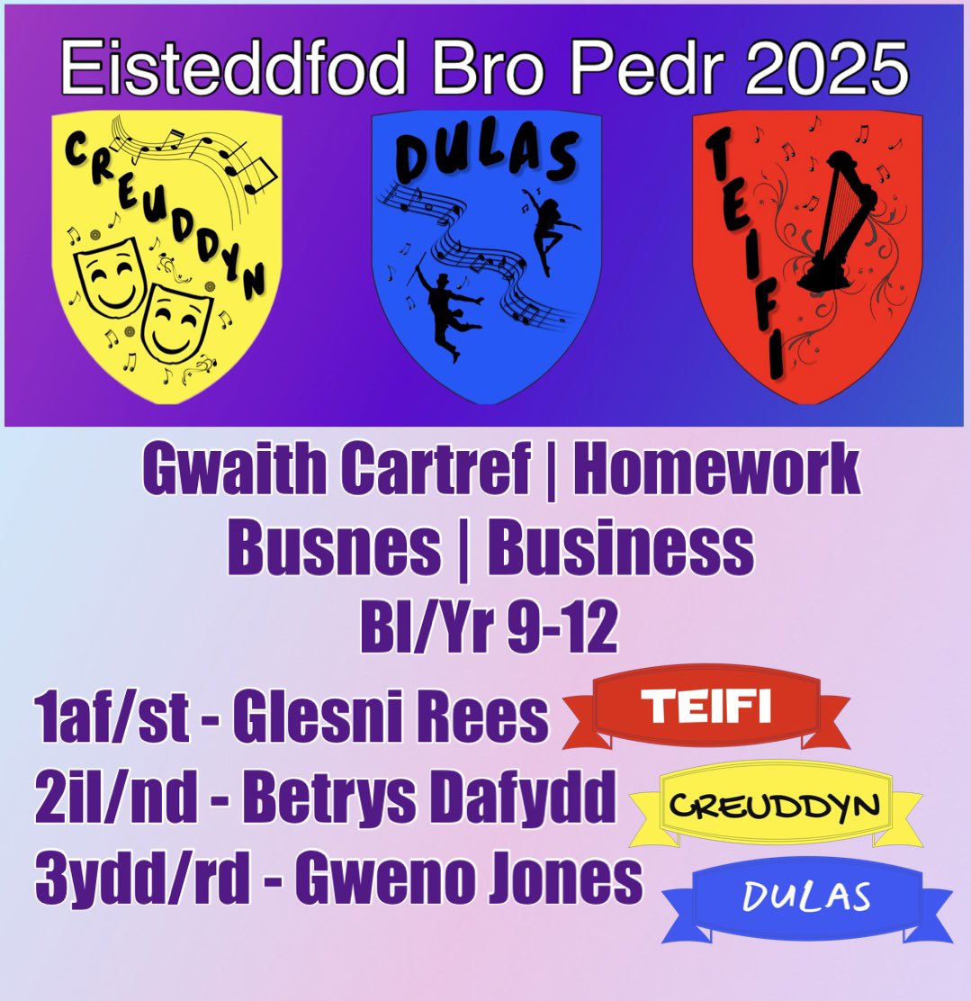#steddfodBroPedr25

Cystadlaethau Gwaith Cartref
Homework Competitions