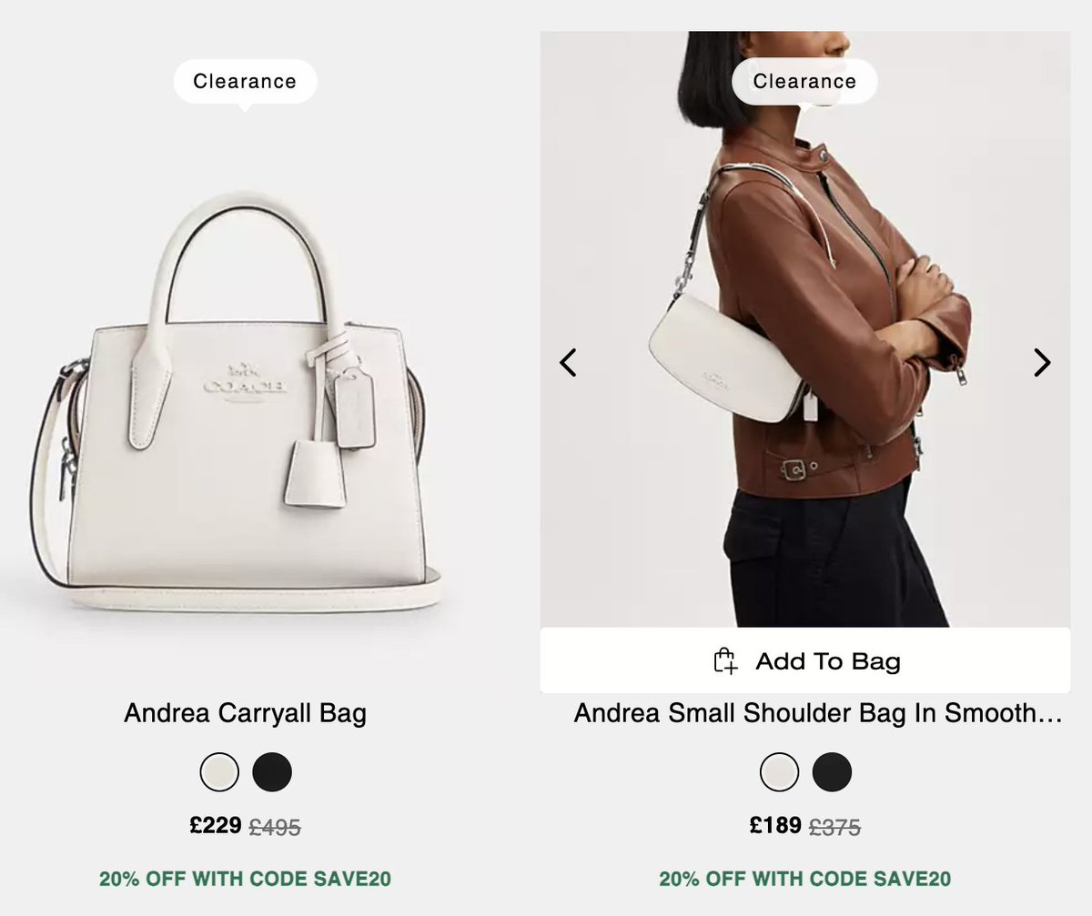 catchagem_'s tweet image. Get a Β£375 Coach bag for just Β£151.20! You can get an extra 20% OFF over 200 products in the Coach sale β‘οΈ
ad: See the full sale here > bit.ly/3TpVBYv
β‘οΈ Code 'SAVE20' will only work on products with the code on the listing!