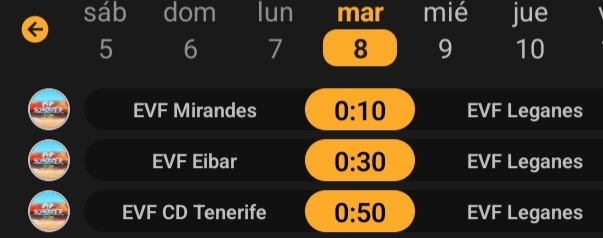 Próximos partidos EVF SUMMER CUP

00:10🆚<a href="/EVFMirandes/">EVF Mirandés</a> 
00:30🆚 EVF EIBAR
00:50🆚 <a href="/EVFTENERIFEx/">EVF_TENERIFE 🈳💎</a>