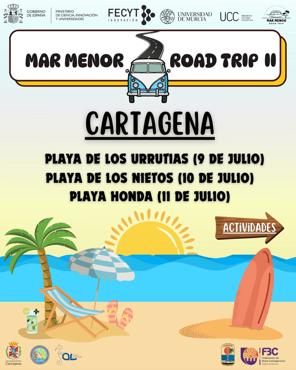 UMUdivulga's tweet photo. 🚐 El #MarMenorRoadTrip llega a Cartagena del 9 al 11 de julio 🌊🐚

📍Playa de los Urrutias, Los Nietos y Playa Honda
💡Rutas, ciencia, juegos, paddle surf y pesca GRATIS para toda la familia

Consulta la programación👇
https://t.co/gkDPwQSOzR

@UMU @FECYT_Ciencia @CienciaGob https://t.co/bXKRLUN7ZL
