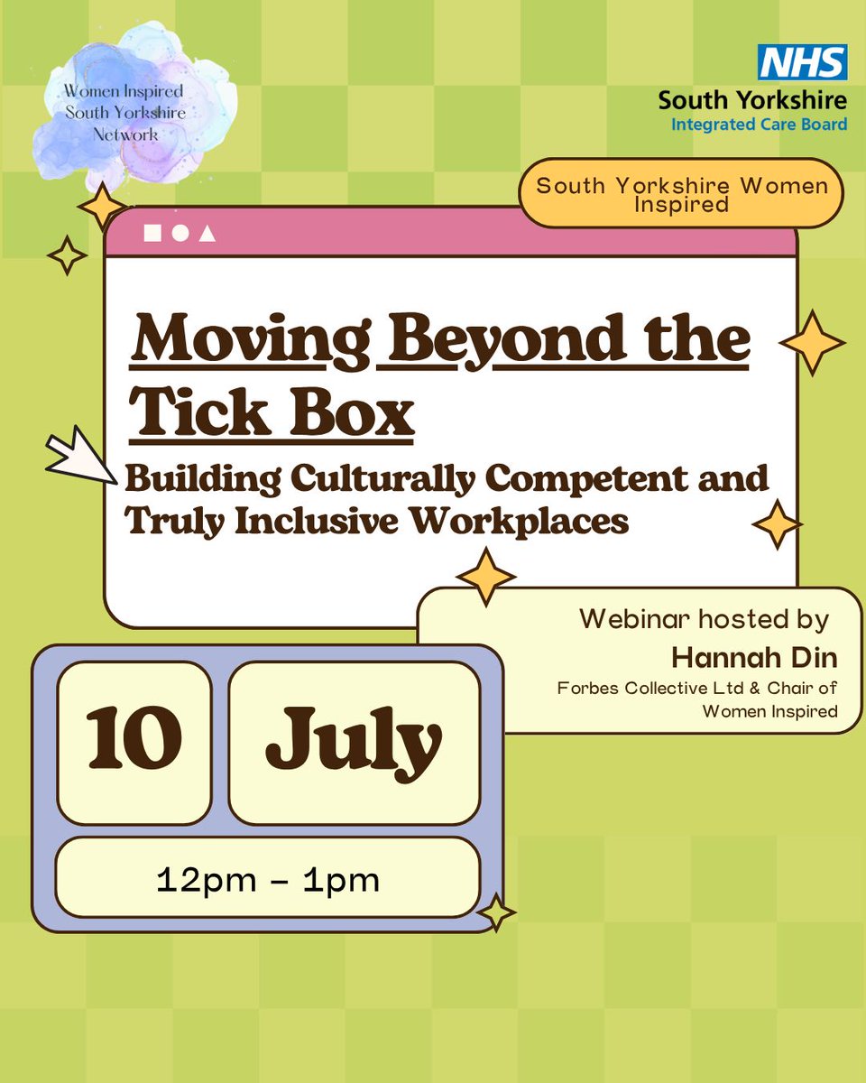 Moving Beyond the Tick Box | Thursday 10th July 2025 12pm - 1pm

Presented by Hannah Din, Forbes Collective Ltd &amp; Chair of Women Inspired.

bookwhen.com/sybics-edi/e/e…