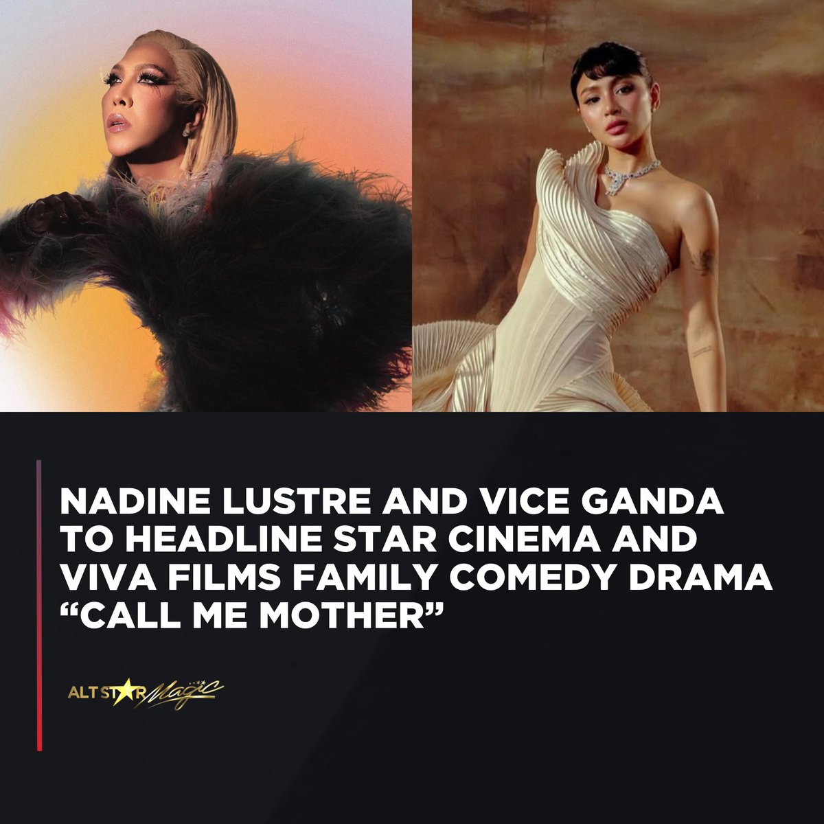 AltStarMagic's tweet photo. LOOK: THE PRESIDENT AND THE UNKABOGABLE REUNION 🔥

Nadine Lustre and Vice Ganda will headline Star Cinema, VIVA Films and IdeaFirst Company’s family comedy drama #CallMeMother under the direction of Jun Robles Lana.

The movie is the offering of ABS-CBN and VIVA for the 51st Metro Manila Film Festival 🔥 | @StarCinema @VIVA_Films @theideafirst_co
