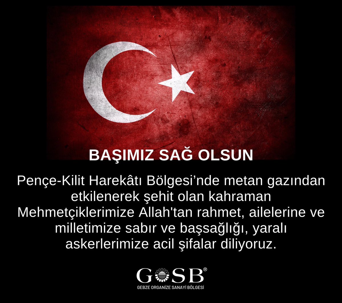🇹🇷 Milletimizin Başı Sağ Olsun.

Pençe-Kilit Harekâtı Bölgesi’nde metan gazından etkilenerek şehit olan kahraman Mehmetçiklerimize Allah'tan rahmet, ailelerine ve milletimize sabır ve başsağlığı, yaralı askerlerimize acil şifalar diliyoruz.
