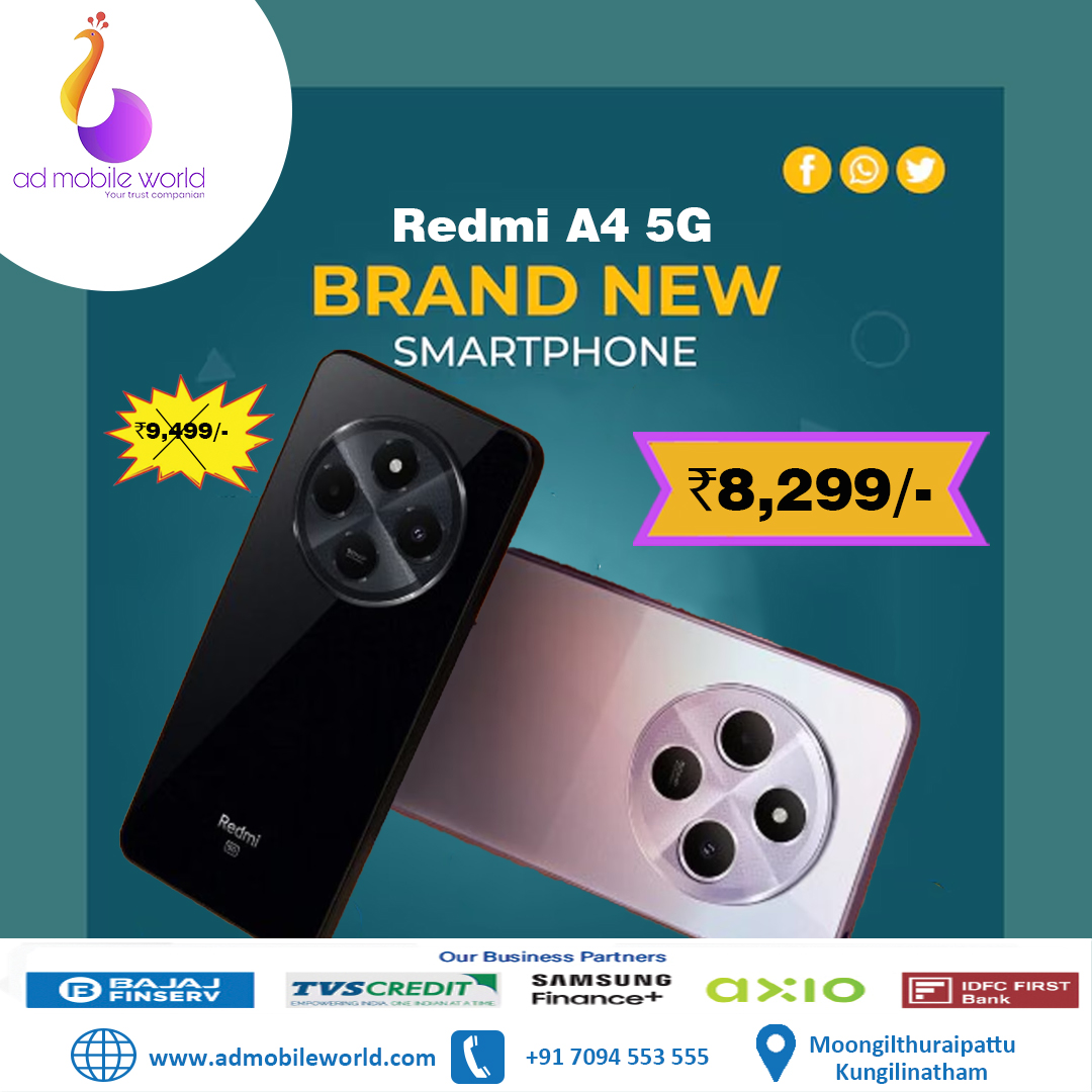 ad_world63083's tweet image. Say hello to speed! 🚀
The new #RedmiA4 5G brings
✅ Fast 5G
✅ Big Display
✅ Long-lasting battery
✅ Smooth performance

facebook.com/admobileworld
instagram.com/admobileworld
linkedin.com

#RedmiA4 #5GForEveryone #XiaomiIndia #NextGenSmartphone