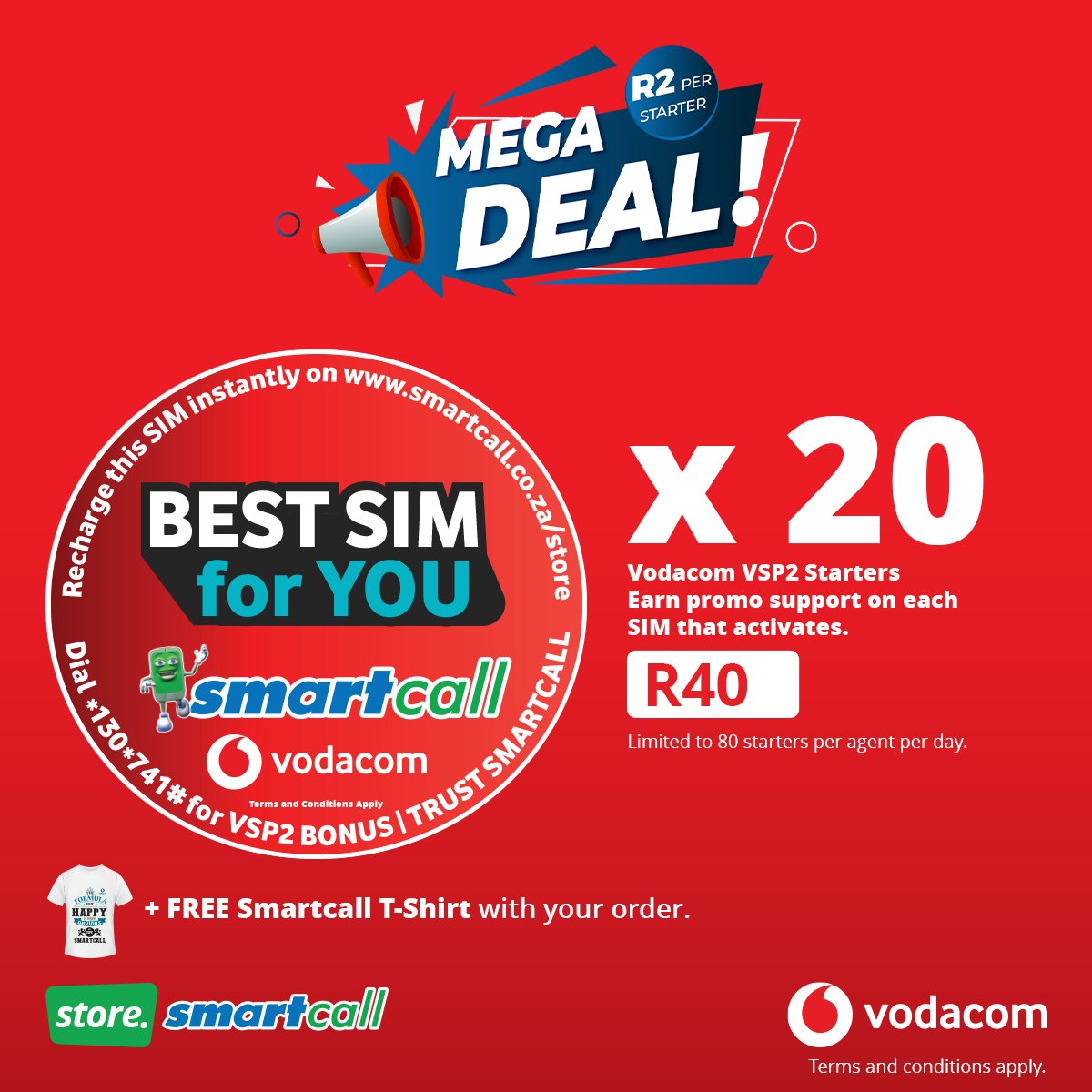 SmartcallVSP2's tweet photo. Order #VodacomVSP2 Starter Packs today and receive a FREE T-shirt with your purchase!
Donโt miss outโplace your order now https://t.co/9CYpEL4LXW
#SmartcallStarters https://t.co/uZssBK731H