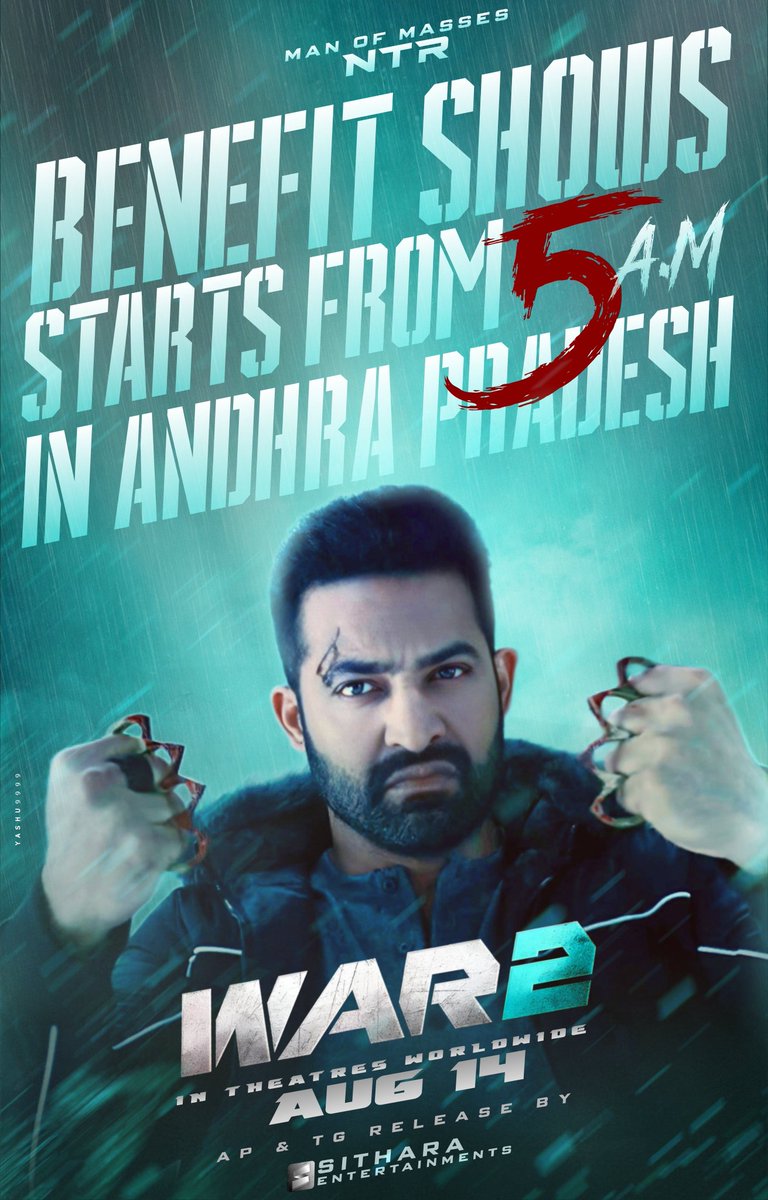 Nellore NTR Fans (@nellorentrfc) on Twitter photo #War2 Benefit Shows Start From 5 AM In Andhra Pradesh β€οΈβπ₯
<a href="/tarak9999/">Jr NTR</a> <a href="/yrf/">Yash Raj Films</a> <a href="/iHrithik/">Hrithik Roshan</a> #War2 Benefit Shows Start From 5 AM In Andhra Pradesh β€οΈβπ₯
<a href="/tarak9999/">Jr NTR</a> <a href="/yrf/">Yash Raj Films</a> <a href="/iHrithik/">Hrithik Roshan</a>
