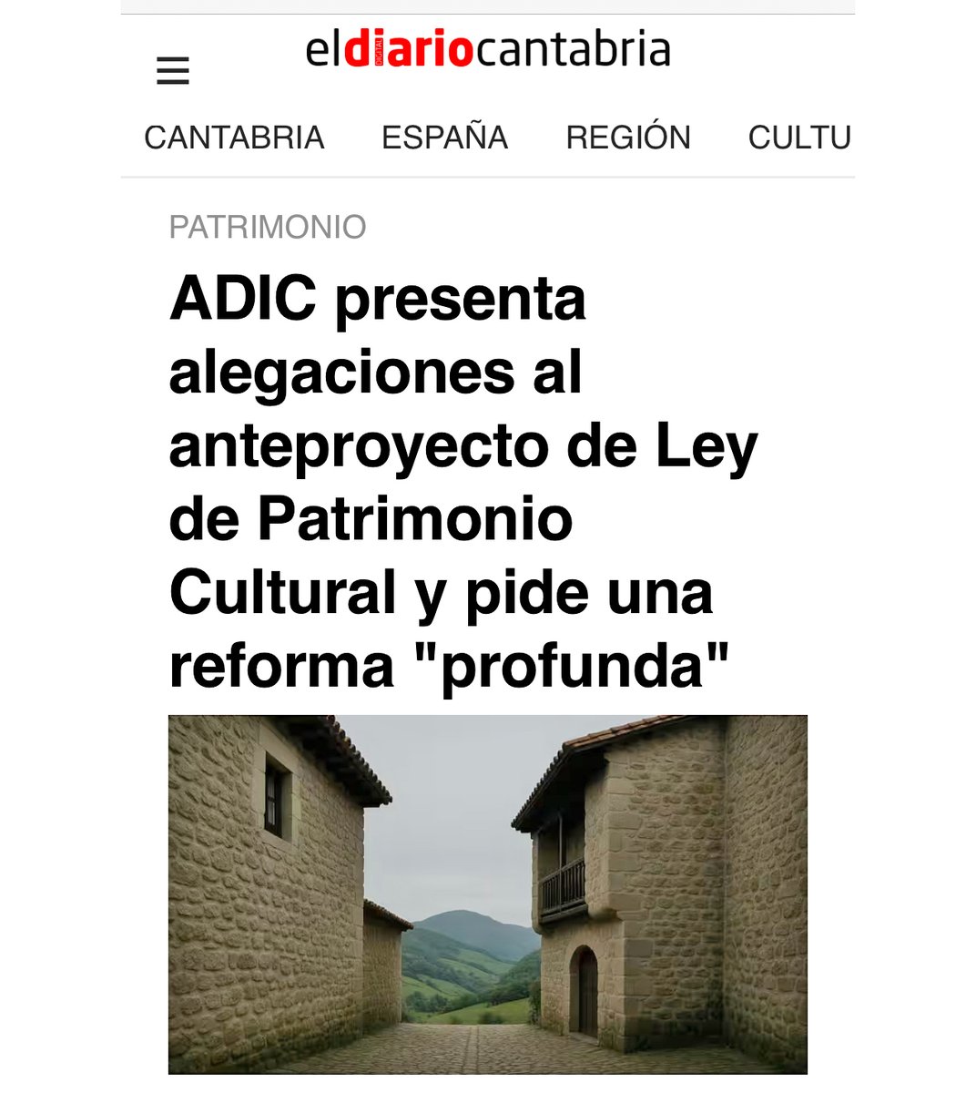 ASOCIACIONADIC's tweet image. ADIC presenta alegaciones al anteproyecto de Ley de Patrimonio Cultural y pide una reforma "profunda" Considera que "se debe rediseñar" el capítulo referido al patrimonio etnográfico. +Info: eldiariocantabria.publico.es/articulo/canta…