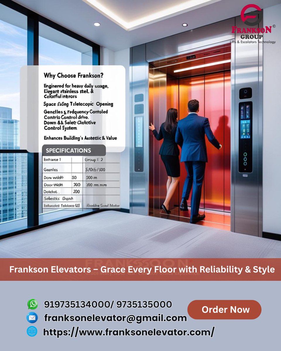 FranksonEl22317's tweet image. Redefining Office Commutes – One Floor at a Time.
#FranksonElevator #ElevatorSafety #ModernElevators #RideWithFrankson #LiftYourLife #FranksonInnovation #VerticalTransport #BuildingEfficiency #ElevatorDesign #FranksonExperience #SmartElevators #UrbanLiving #AccessibilityMatters
