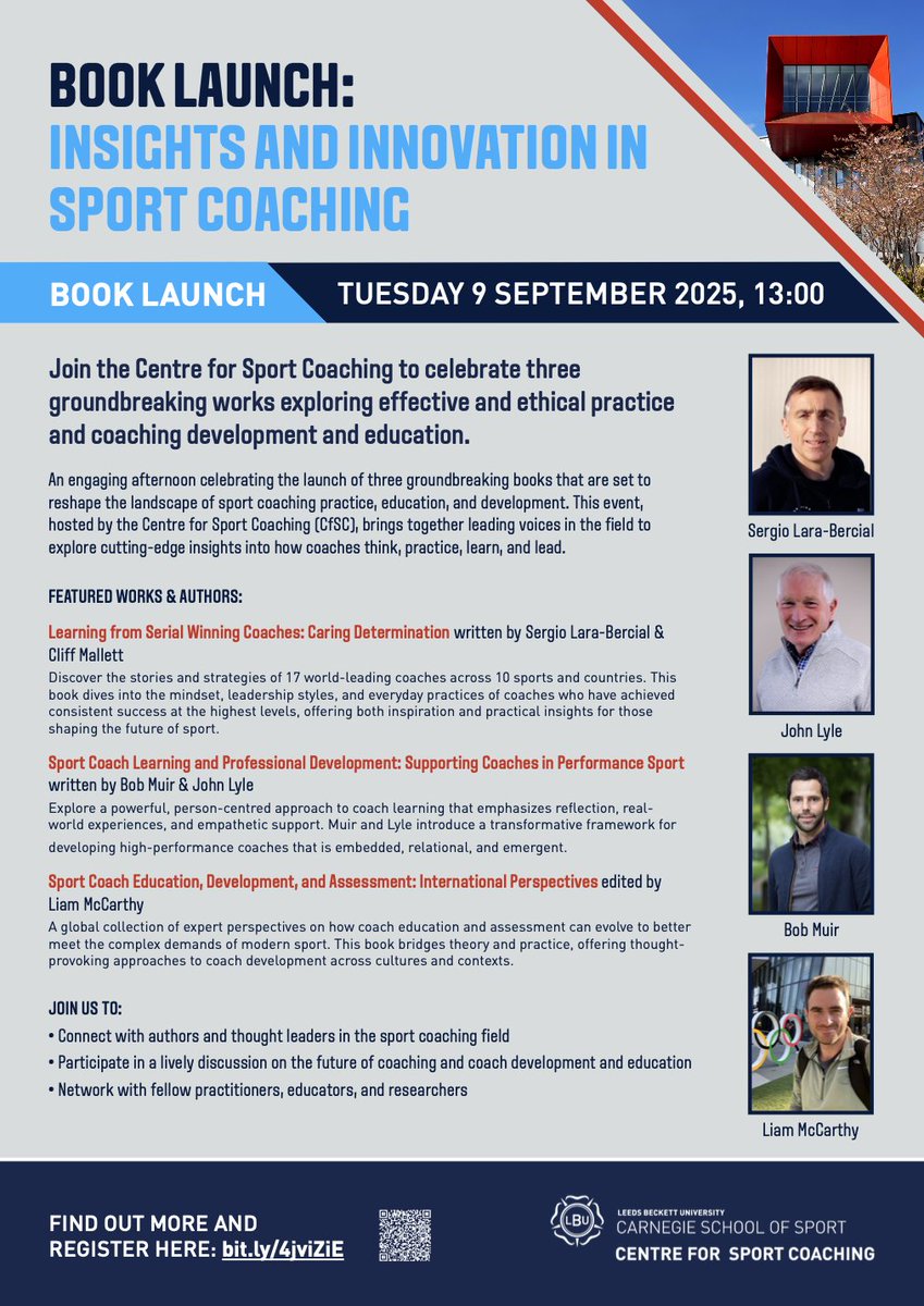 liammmccarthy's tweet image. An afternoon dedicated to coach learning and development, hosted by @Carnegie_Sport @CarnegieSpCoach.
Tickets still available here: eventbrite.co.uk/e/centre-for-s…
And the book available to purchase here (with 20% off): routledge.com/Sport-Coach-Ed…
See you in September 👋📚