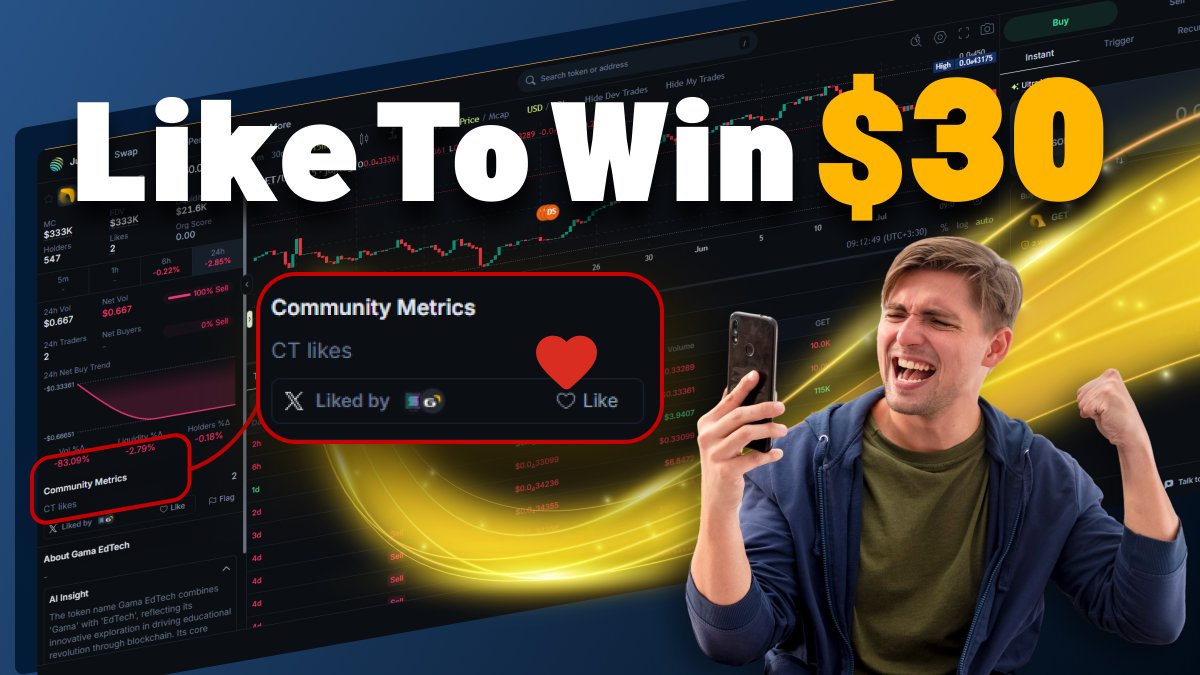 Welcome to the $GET-Lover Level! 💖
3 winners. $30 each. Just one like away.

Let’s cook the future of education — contribute and test your luck to win $30!

🎯 Mission: Just give a like to $GET on the Jupiter Exchange platform:
🔗jup.ag/tokens/GeutGuh…

📅 3 lucky winners will