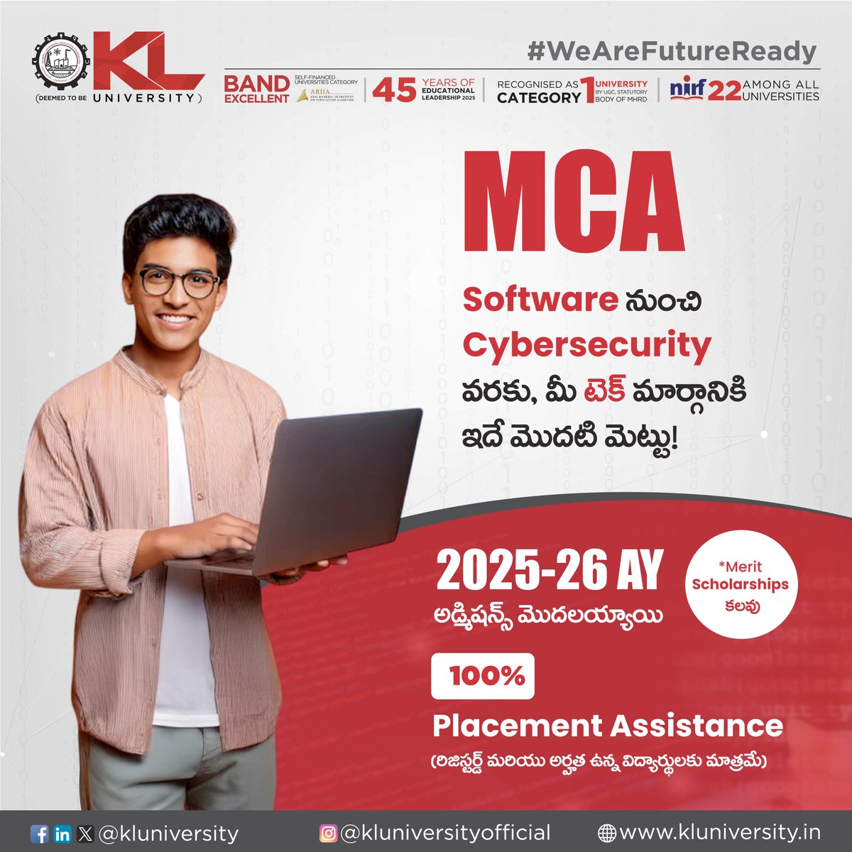 Future-proof your IT career with KL University’s cutting-edge MCA program. Explore everything from full-stack development to cloud infrastructure. 

kluniversity.in/admissions-202…

#KLU #WeAreFutureReady #WorldClassEducation #topuniversityinIndia #mca #MCAadmissions