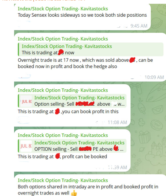 Good day in SENSEX expiry , both Intraday and Overnight trades shared in premium channel were booked at right time in Profit.

Also shared STOCK Option BUY trade in Free telegram channel which worked out well. 
 Join Free Telegram channel for intraday options and stocks views: