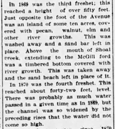 cary_mock's tweet image. The biggest Austin, TX 19th century floods were in 1843, 1852, 1869, 1870, 1889, and 1899. Information on 1869 and 1870 below. Rain for the 1870 a lot higher than 1869, so the comment on the wide channel is very interesting. #TexasFlood #kerrvilleflooding #TexasFlooding #txwx
