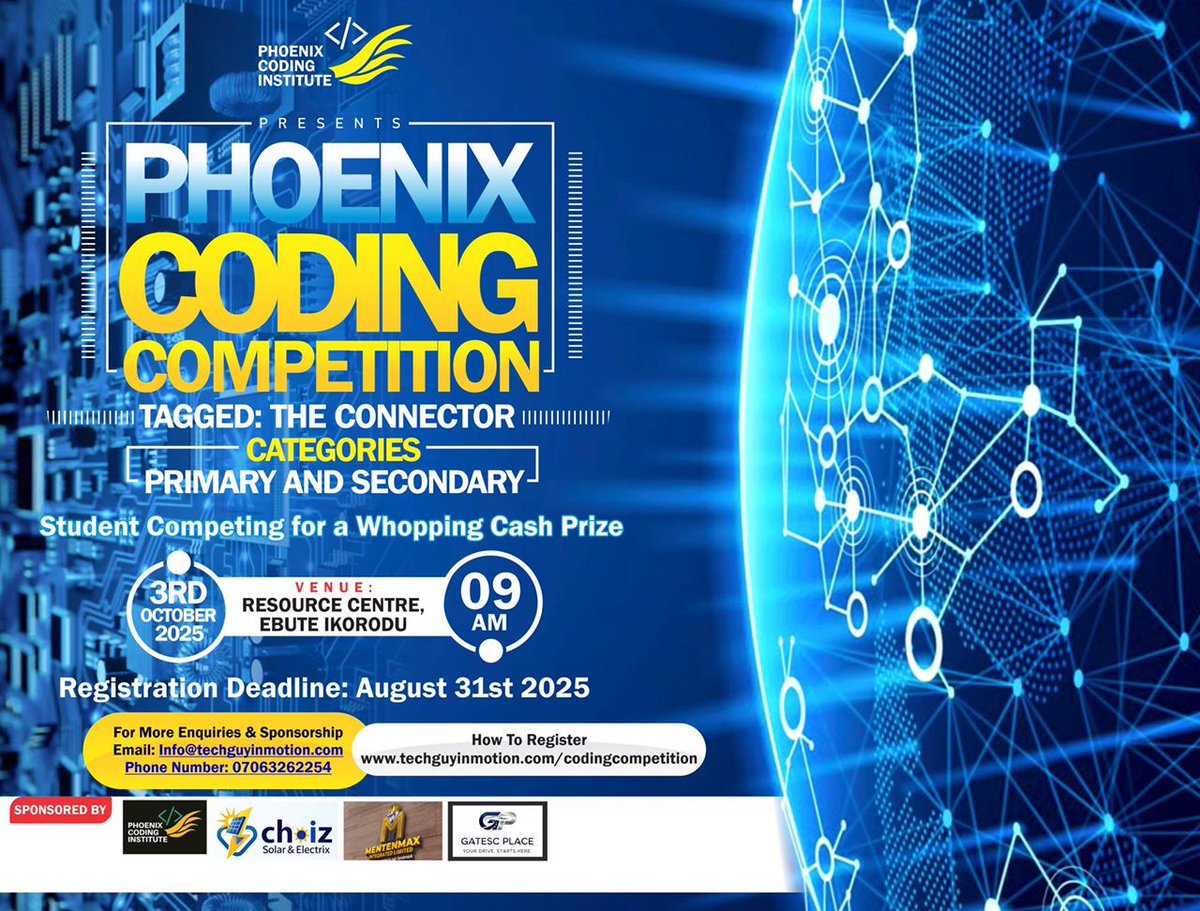 PhoenixCodingIn's tweet image. @paga , your fintech innovation motivates us! Our coding competition is empowering coders—would you consider sponsoring? Let’s make waves together! 🙏 #TechTalent #codingcompetition #phoenixcodingcompetition