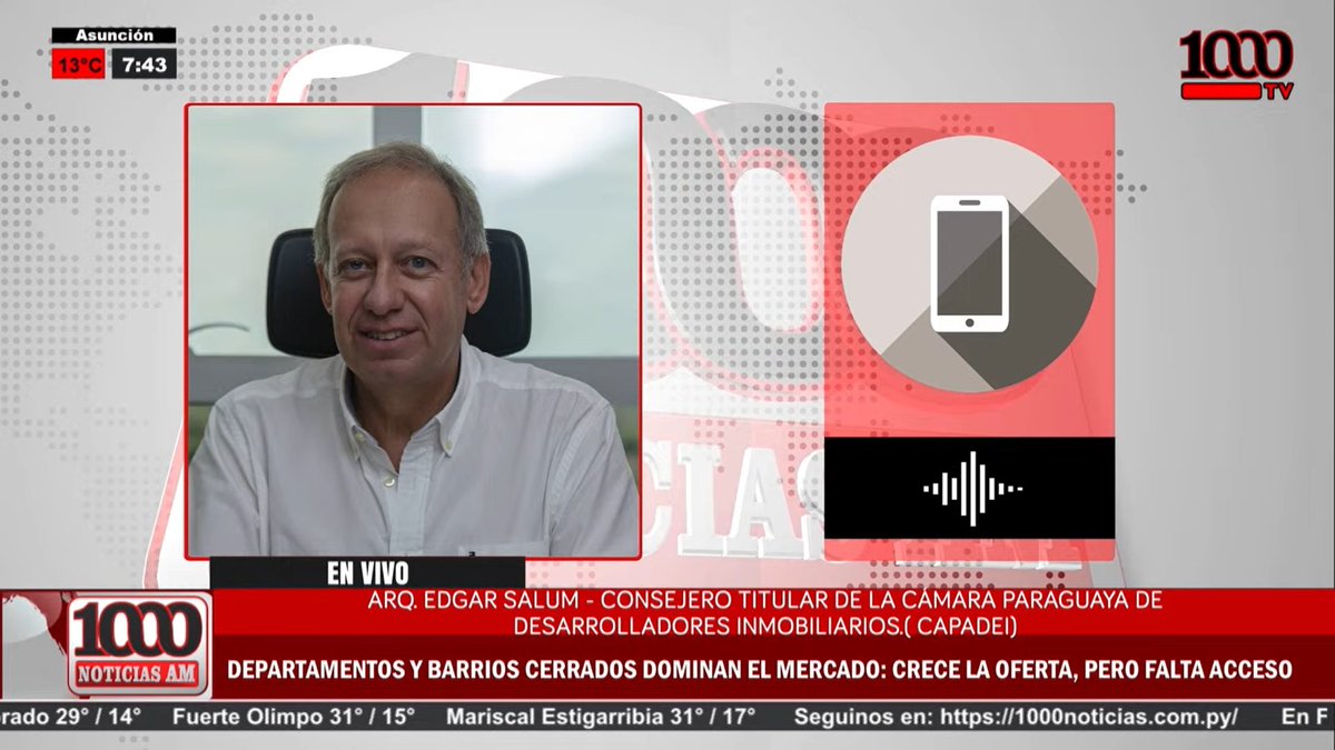 DEPARTAMENTOS Y BARRIOS CERRADOS DOMINAN EL MERCADO |🇵🇾🏡🗝️

🗣Habla Arquitecto Edgar Salum, miembro del Consejo Directivo de la Cámara Paraguaya de Desarrolladores Inmobiliarios (<a href="/CapadeiParaguay/">Capadei Paraguay</a> ), c/ <a href="/danielriosgz/">Dani Rios</a>, <a href="/aniriv/">Ani Rivas</a> y <a href="/enriquelugo95/">Enrique Lugo</a>
 
📝<a href="/InfoNegocios_PY/">InfoNegociosPY</a>: crece la