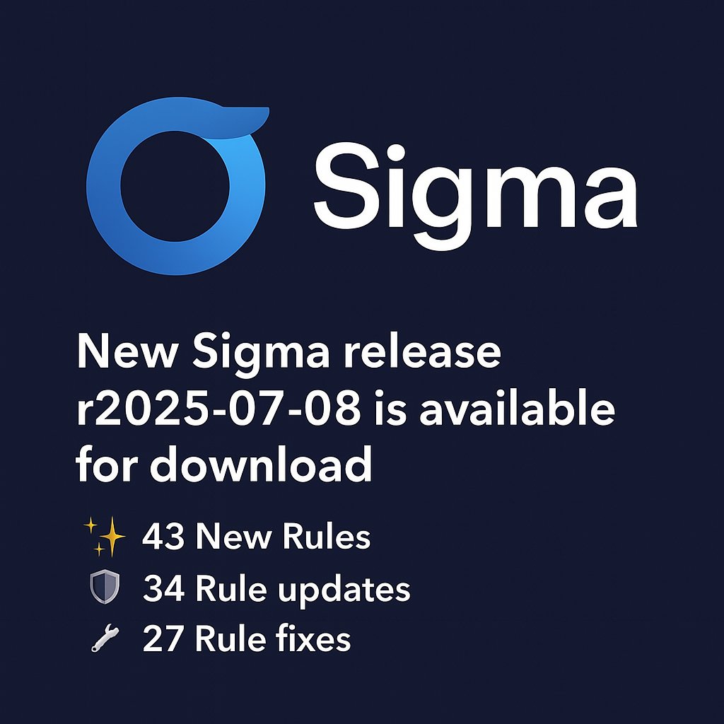 nas_bench's tweet image. New Sigma release r2025-07-08 is available for download.

🌟43 New Rules
🛡️34 Rule updates
🔬27 Rule Fixes

Explore the full release -&amp;gt; github.com/SigmaHQ/sigma/…

This release introduces a bunch of new rules including detections for 

- Katz Stealer
- MeshAgent usage
-…