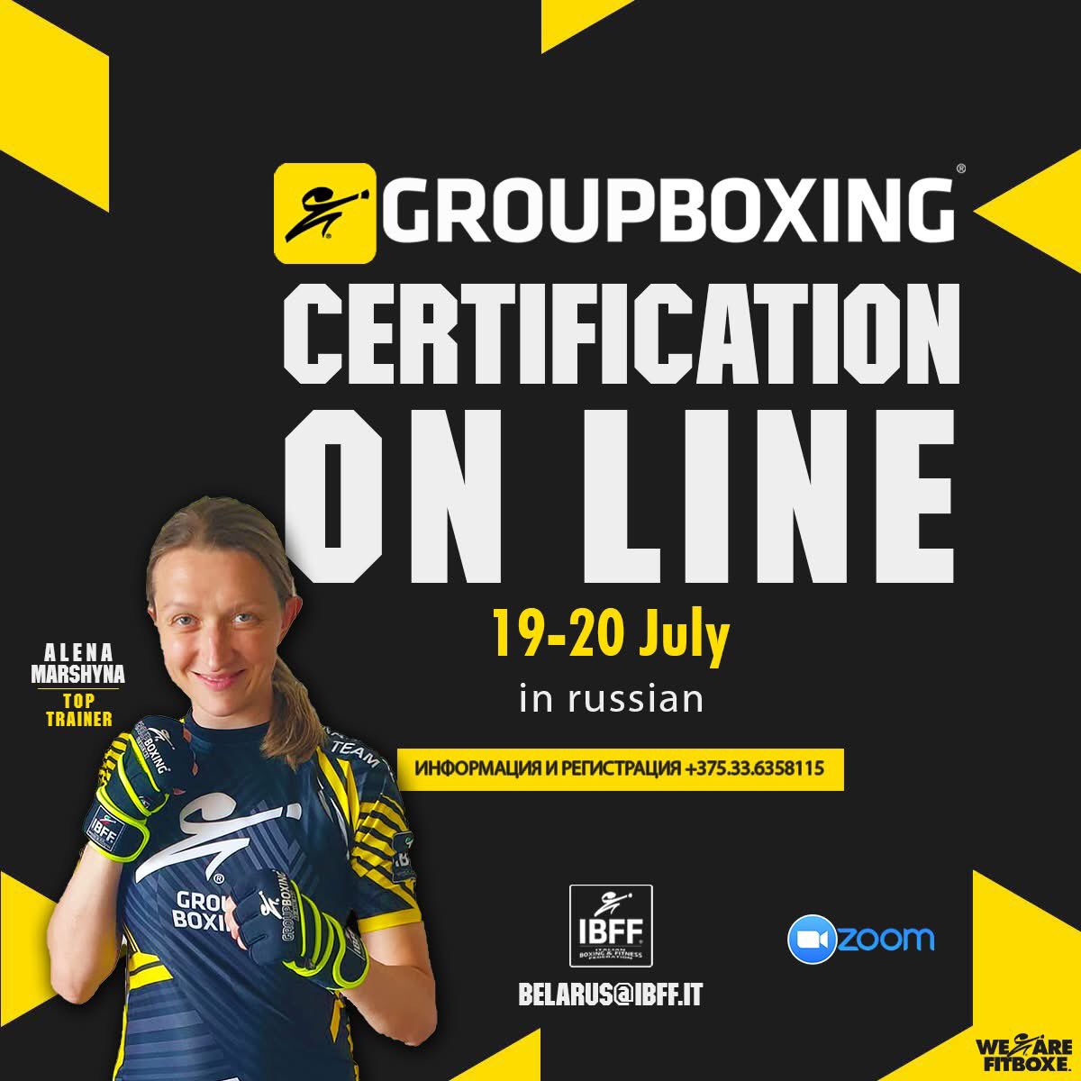ibffofficial's tweet image. Become a GroupBoxing Instructor on 19-20th July.
Education On Line via Zoom in Russian
📍 On Line via Zoom
📆 19-20th July
🎓 Alena Marshyna, GB Top Trainer 
👉 ￼338 292 7796 or info@ibff.it
GroupBoxing:We Are FitBoxe❤️🥊 
 #groupboxing #wearefitboxe #training #Russian #Online