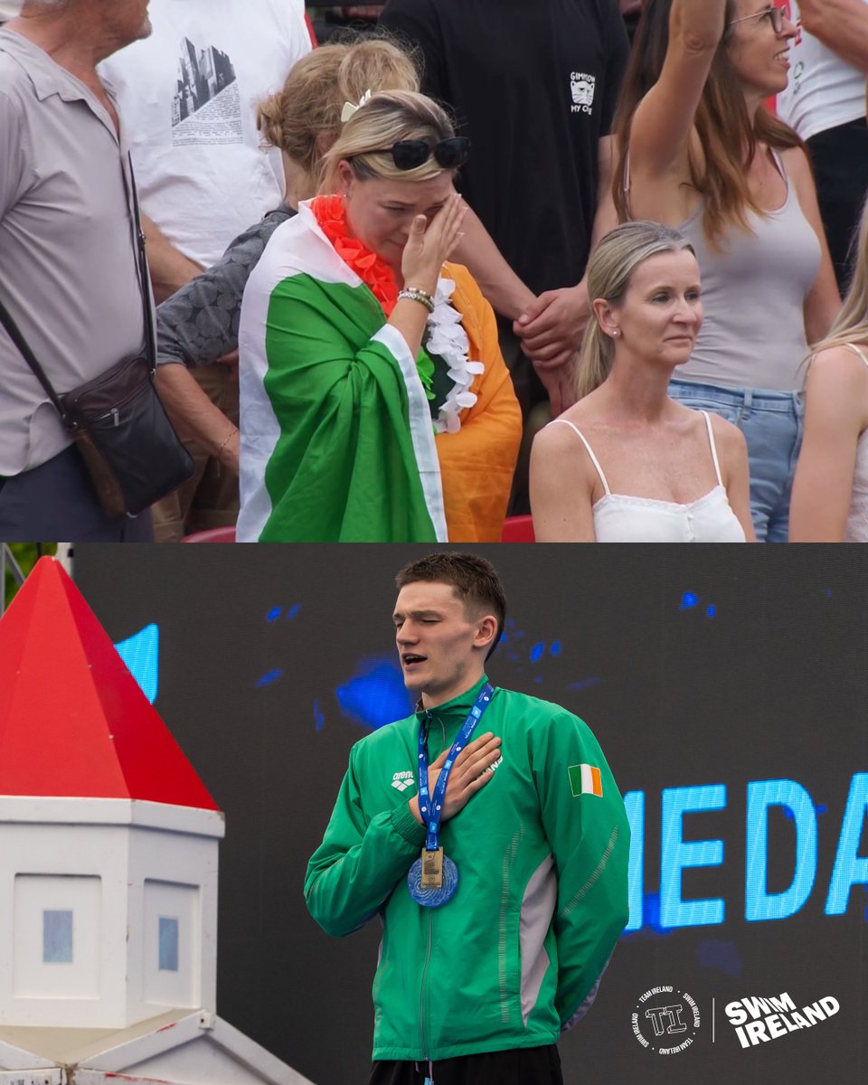 The early mornings, late evenings, sacrifices, and long journeys - all for this 𝗺𝗼𝗺𝗲𝗻𝘁.

John Shortt's mother, Kara, during the medal presentation following his gold medal win🥇