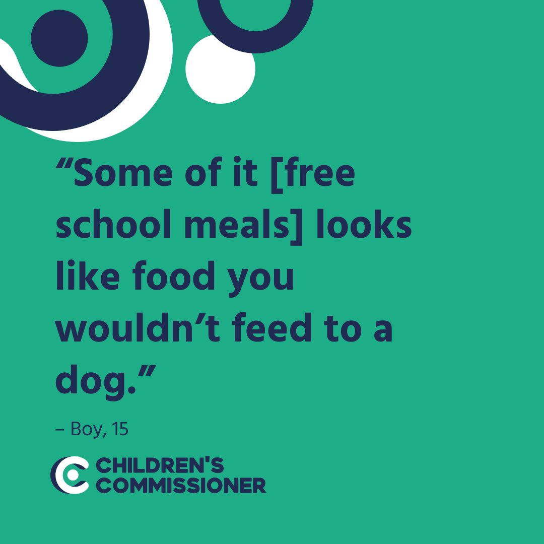 “Every time I got [food packages] the food was always out of date and mouldy...I know I’m poor but I’m not going to eat mouldy food.” – Boy, 15

Children have shared their experiences of poverty with me, read my full report👇
childrenscommissioner.gov.uk/resource/growi…