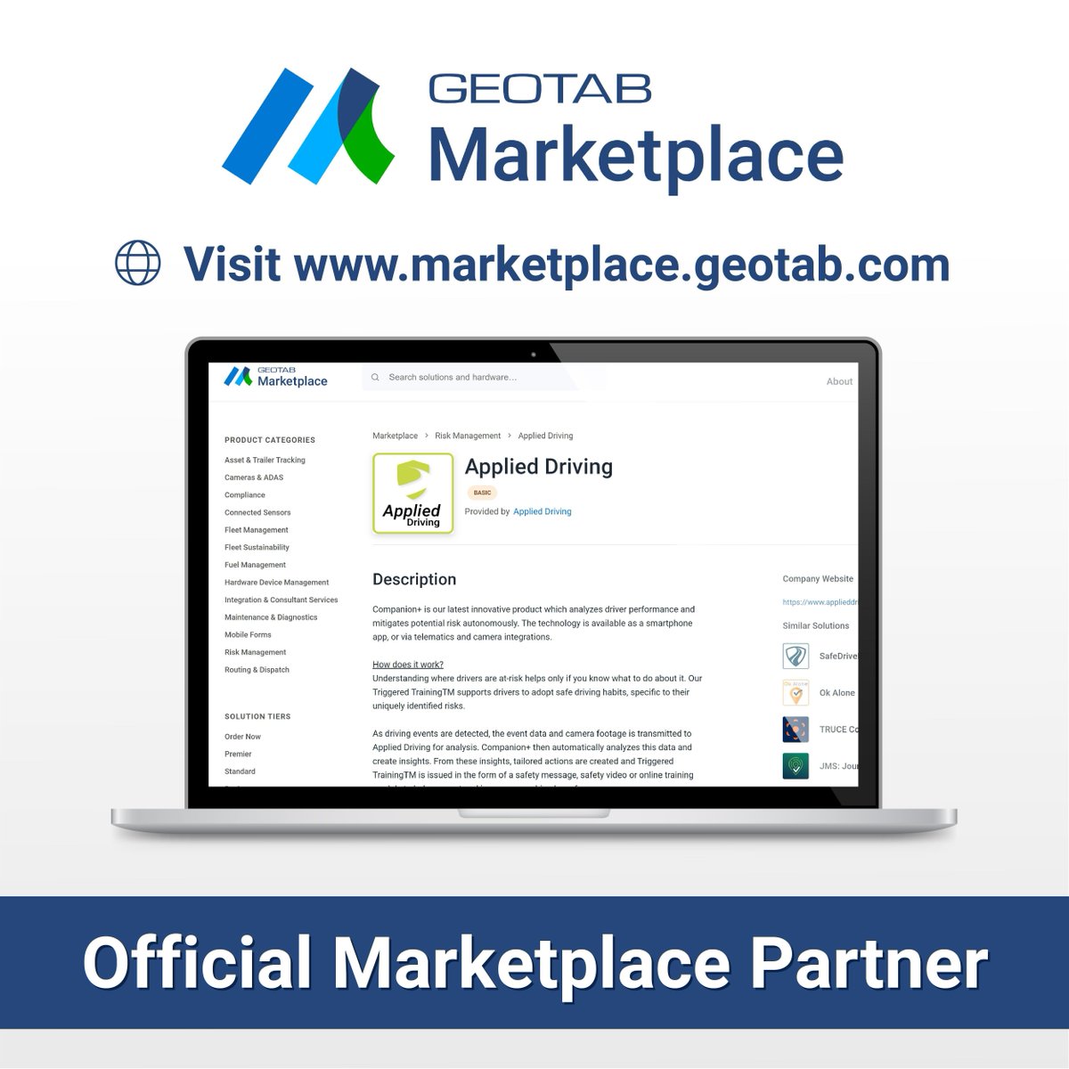 Did you know we're an official <a href="/GEOTAB/">Geotab</a> Marketplace Partner? 🚗💼 

Connect with us for solutions like incident reduction, driver behavior improvement, cost savings, seamless integration &amp; minimal manager interventions. 

Learn more: buff.ly/3XPGM4z