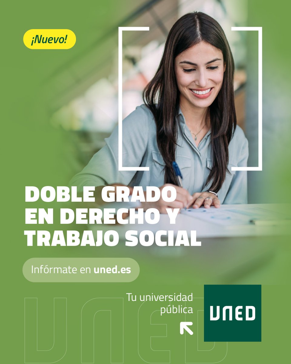 UNEDMadrid's tweet image. 🔔 Nuevo Doble Grado en Derecho y Trabajo Social en la UNED: fórmate para transformar la sociedad desde el análisis legal y la acción social con enfoque ético y comprometido.
ℹ️ Más info: uned.es/universidad/in…
#UNEDMadrid