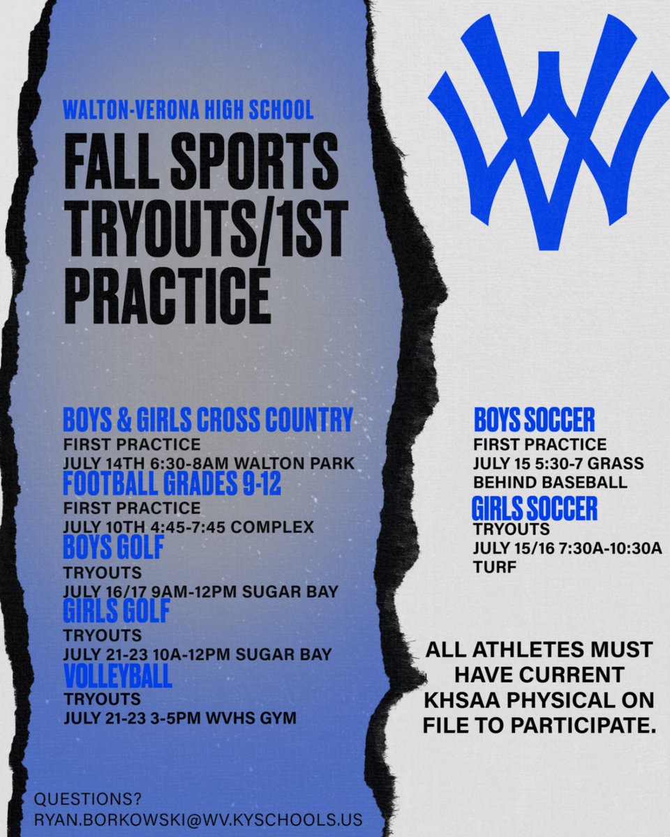 Update to Boys Golf, tryouts will be July 16/17 instead of July 15/16.