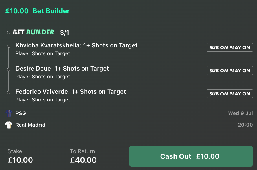 We LOVE the look of this small (3/1) Bet Builder for tomorrow evening 👇

Features only 3️⃣ selections!

All selections made with Super Sub 🤝 #PSGRMA #FIFACWC

18+ gambleaware