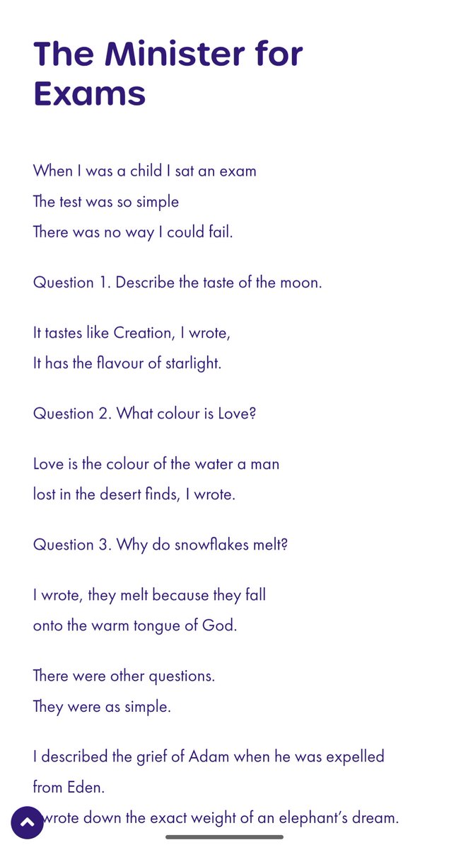 The Minister for Exams, by Brian Patten. This is not the complete poem. Here's the full version: childrens.poetryarchive.org/poem/the-minis… #poemaday #pauseforpoetry Happy SATS day everyone. 😬😬