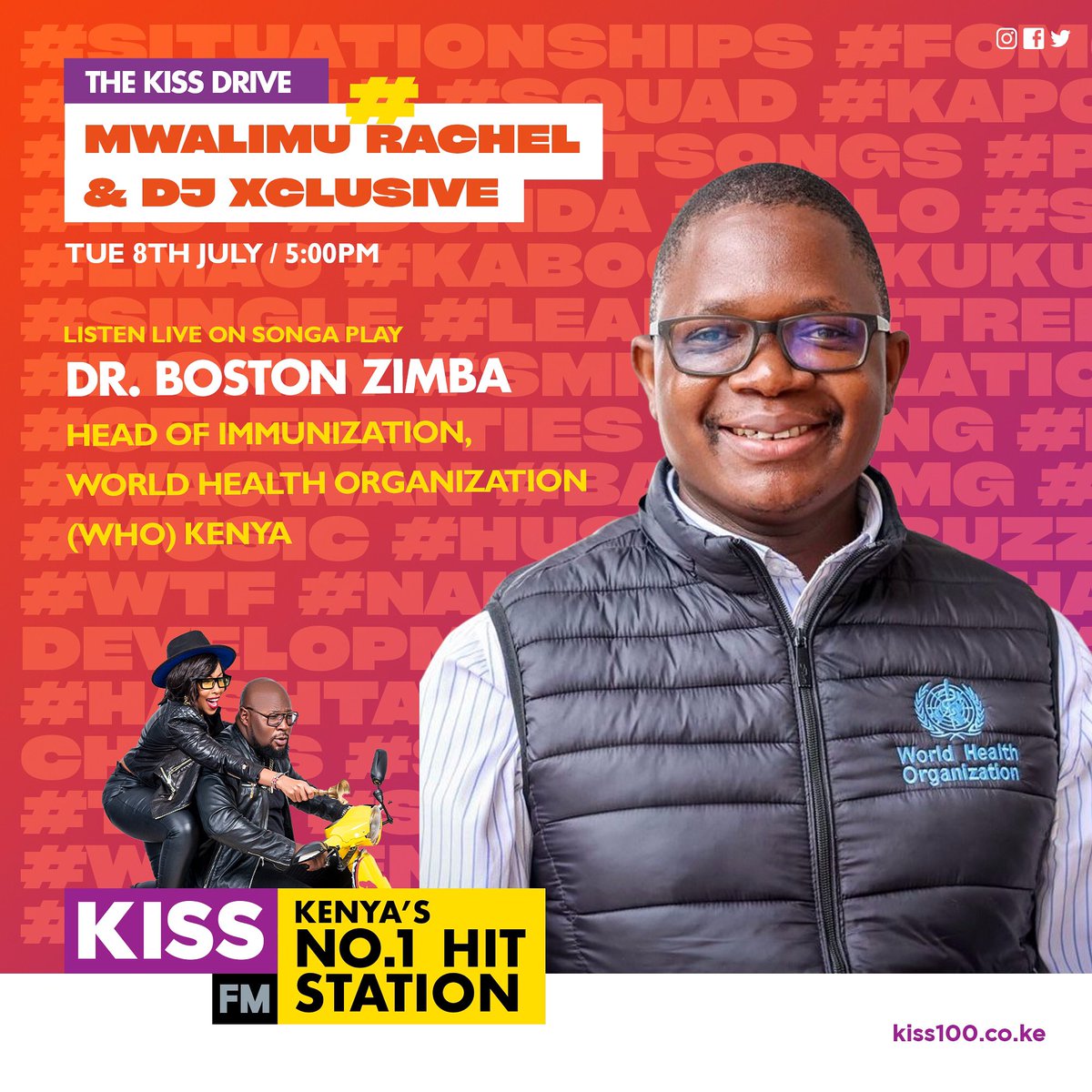 We're gonna sit down with Dr. Boston Zimba, Head of Immunization at the World Health Organization (WHO) 💉🌍 We’re gonna be unpacking the big questions around immunization across Africa! You don’t wanna miss this vital conversation on #KissDrive Stay tuned!