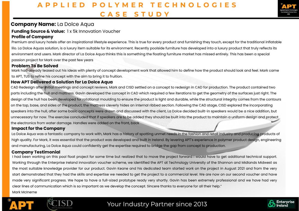 APT Applied Polymer Technologies (@apt_ireland) on Twitter photo ⭐️We’re excited for our 10th featured project for #TakeOffTuesday!!! This week’s spotlight is a project supported by our <a href="/apt_ireland/">APT Applied Polymer Technologies</a> Design Team and funded through <a href="/Entirl/">Enterprise Ireland</a> Innovation Voucher via the <a href="/EITechGateway/">Enterprise Ireland Technology Gateways</a>🚀🚀
#apt #tus #ResearchAndDevelopment #EUinmyregion #EI #Industry ⭐️We’re excited for our 10th featured project for #TakeOffTuesday!!! This week’s spotlight is a project supported by our <a href="/apt_ireland/">APT Applied Polymer Technologies</a> Design Team and funded through <a href="/Entirl/">Enterprise Ireland</a> Innovation Voucher via the <a href="/EITechGateway/">Enterprise Ireland Technology Gateways</a>🚀🚀
#apt #tus #ResearchAndDevelopment #EUinmyregion #EI #Industry