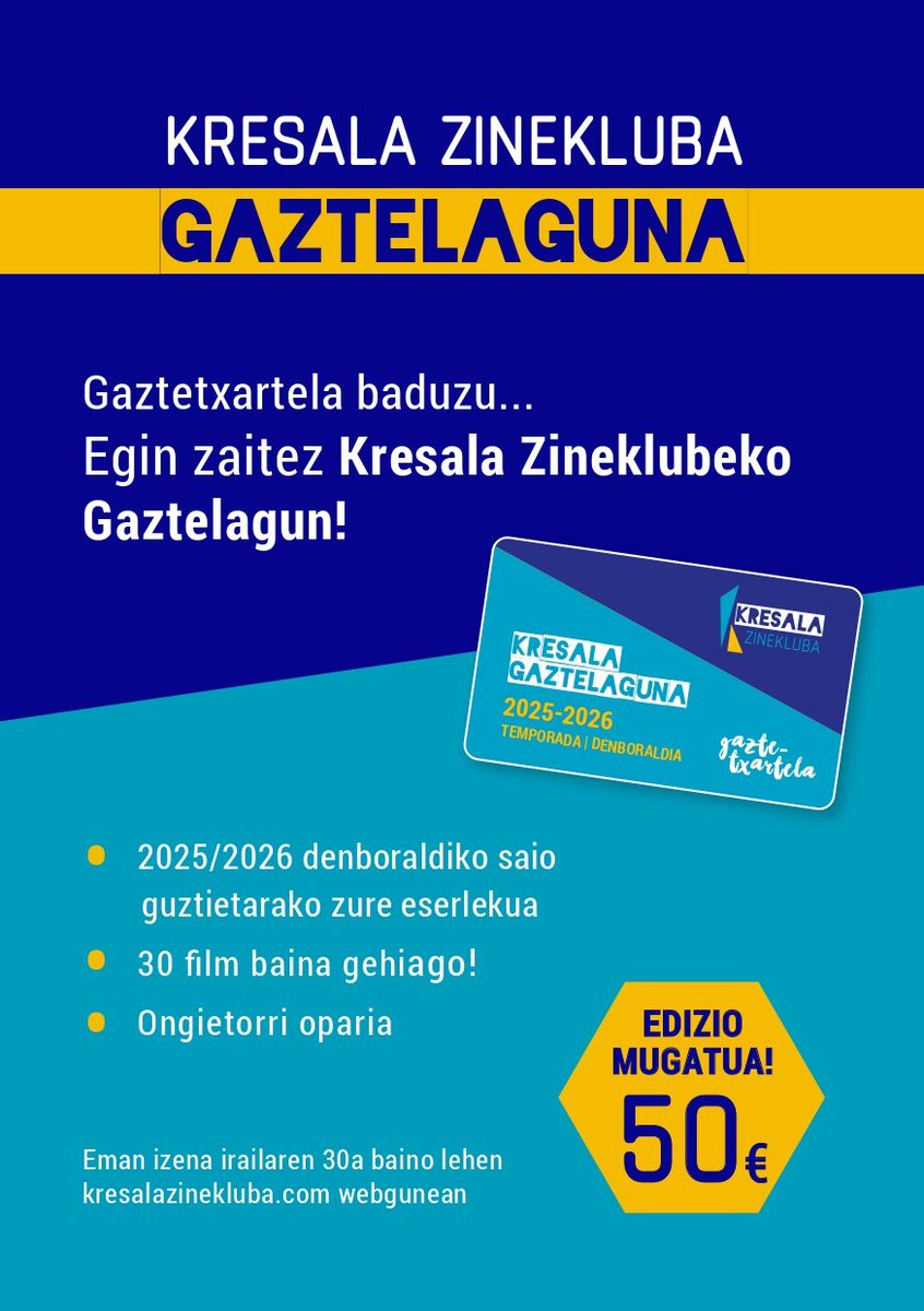 Hemen duzue Kresala Gaztelaguna txartela! Hurrengo estekan aurki dezakezue informazio osoa.

Anima zaitezte eta eman izena irailaren 30a baino lehen.

💳 kresalazinekluba.com/2025/07/08/kre…