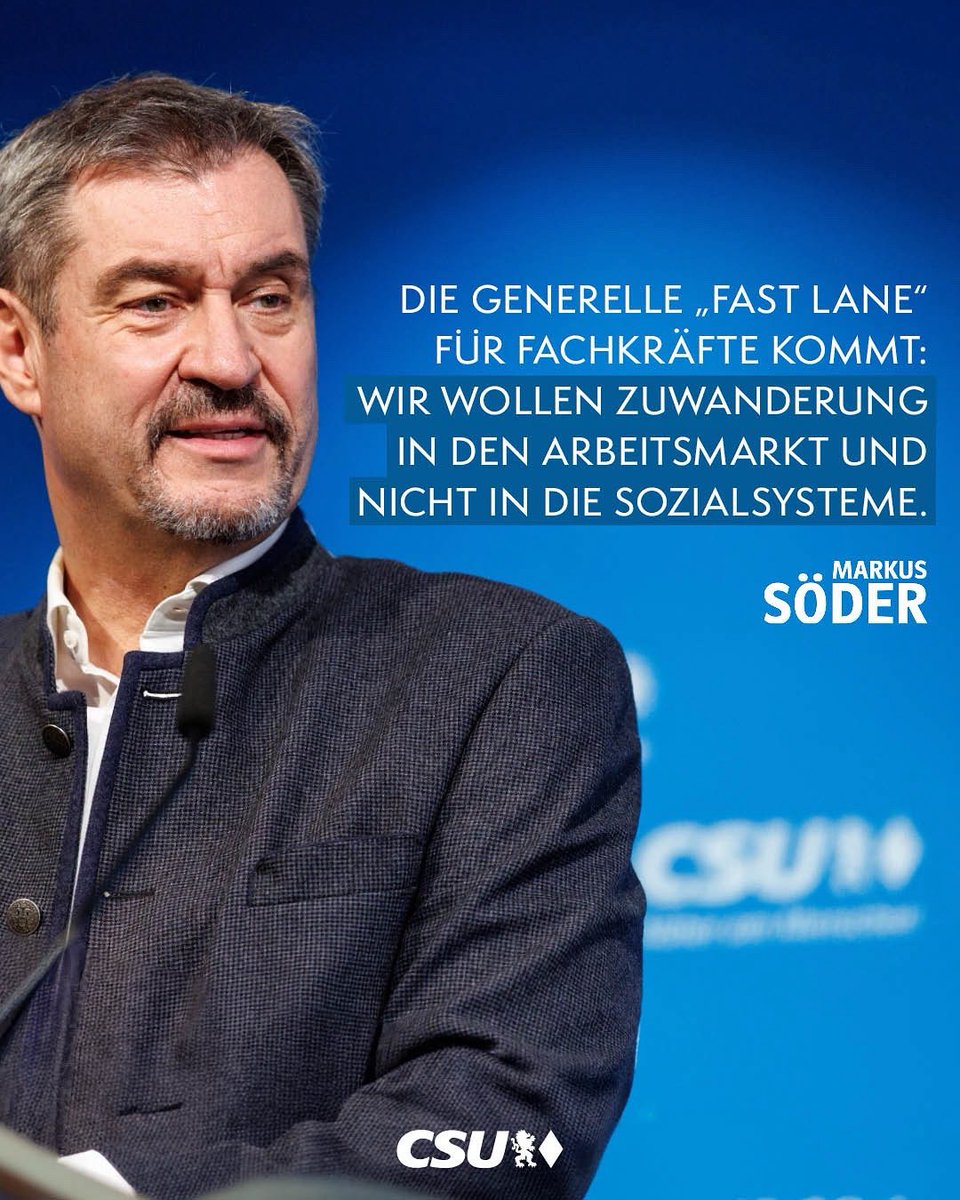 Die generelle „Fast Lane“ für #Fachkräfte kommt: Wir laden gezielt Fachleute aus dem Ausland ein, bei uns in Bayern zu arbeiten. Das folgt unserer klaren Philosophie: Wir wollen Zuwanderung in den #Arbeitsmarkt und nicht in die Sozialsysteme. Insbesondere in der Gesundheit und