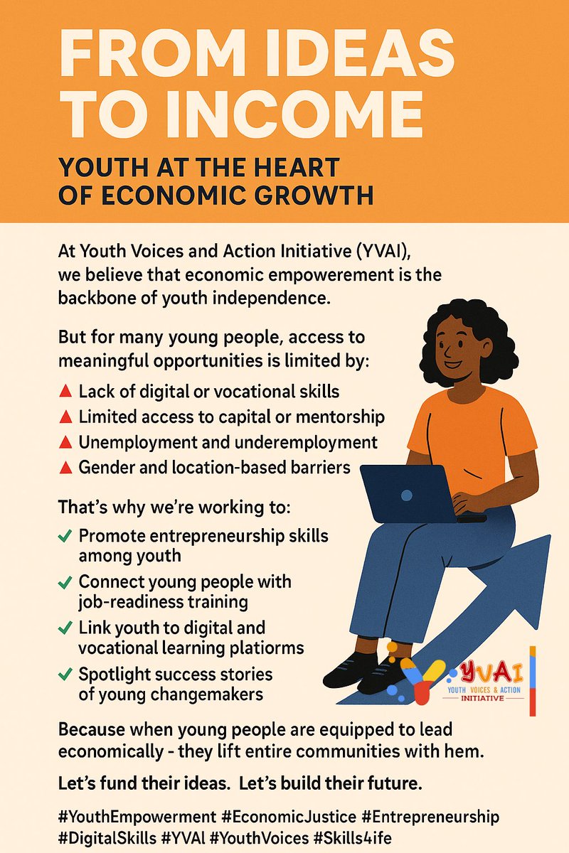 Youth don’t just need jobs.
They need skills, capital &amp; support to create opportunity.
YVAI is building youth-led solutions for real economic power.
#YouthEmpowerment #YVAI #Entrepreneurship #Skills4Life