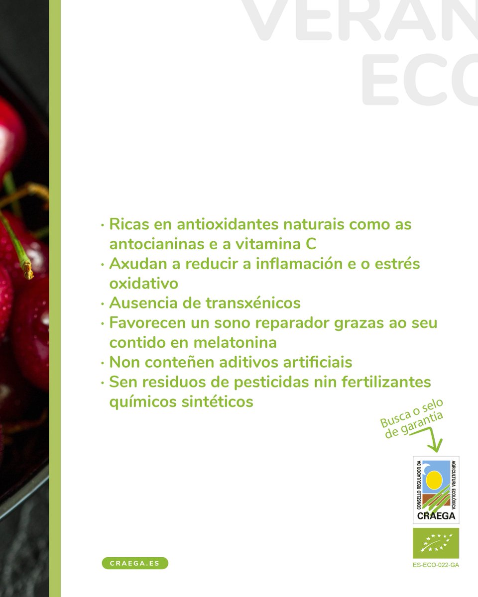 🍒 𝐄𝐬𝐭𝐞 𝐯𝐞𝐫𝐚́𝐧 𝐬𝐚𝐛𝐞 𝐚 𝐜𝐞𝐫𝐞𝐢𝐱𝐚 𝐞𝐜𝐨𝐥𝐨́𝐱𝐢𝐜𝐚!

😋 As cereixas ecolóxicas son unha fonte natural de antioxidantes e vitamina C, axudan a combater a inflamación e favorecen un sono reparador 💟

Lembra buscar o selo do Craega! 🔍
