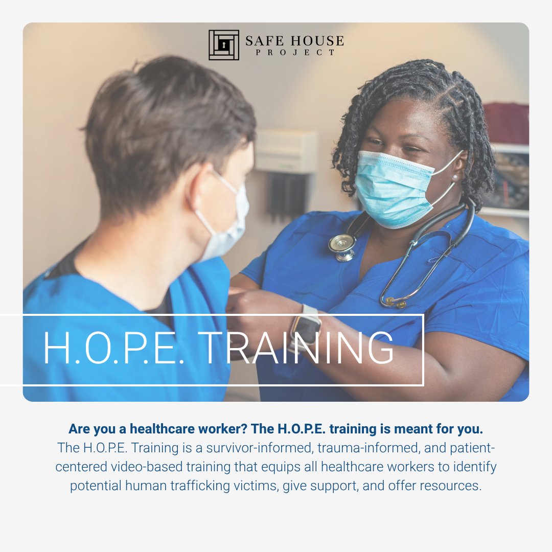 To learn more about Safe House Project and our available trainings, visit training.safehouseproject.org.

If you are suspect human trafficking is occuring, don’t hesitate – use #SimplyReport today.