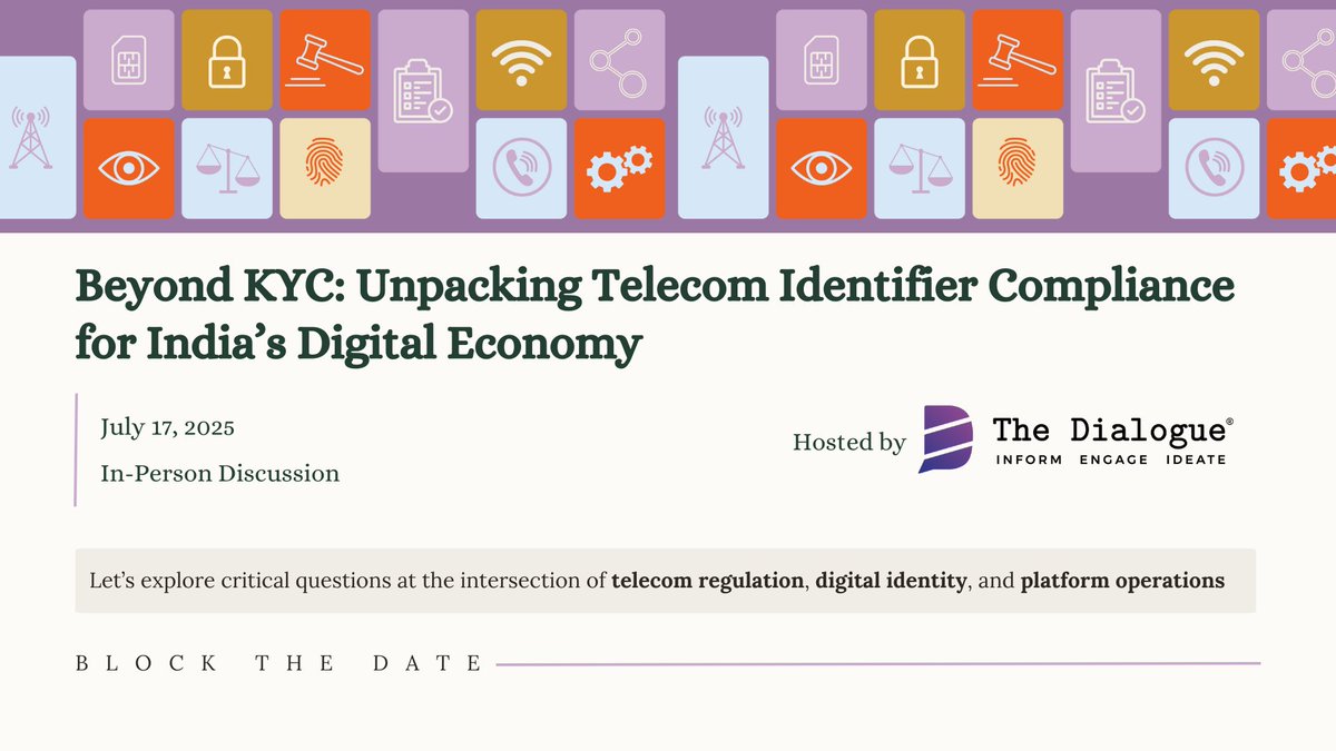 🚨 #EventAlert | #TelecomRegulation | #CyberSecurity

𝗧𝗵𝗲 𝗗𝗶𝗮𝗹𝗼𝗴𝘂𝗲 is hosting an in-person discussion titled “𝗕𝗲𝘆𝗼𝗻𝗱 𝗞𝗬𝗖: 𝗨𝗻𝗽𝗮𝗰𝗸𝗶𝗻𝗴 𝗧𝗲𝗹𝗲𝗰𝗼𝗺 𝗜𝗱𝗲𝗻𝘁𝗶𝗳𝗶𝗲𝗿 𝗖𝗼𝗺𝗽𝗹𝗶𝗮𝗻𝗰𝗲 𝗳𝗼𝗿 𝗜𝗻𝗱𝗶𝗮’𝘀 𝗗𝗶𝗴𝗶𝘁𝗮𝗹 𝗘𝗰𝗼𝗻𝗼𝗺𝘆” on July