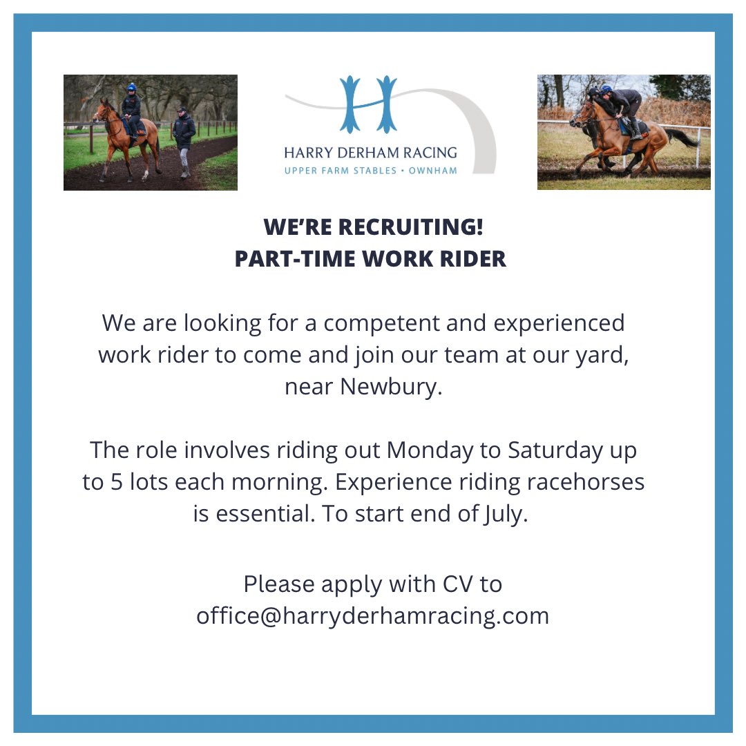 We’re looking for a part time work rider to join our team at the end of the month. Please get in touch if you’re interested.