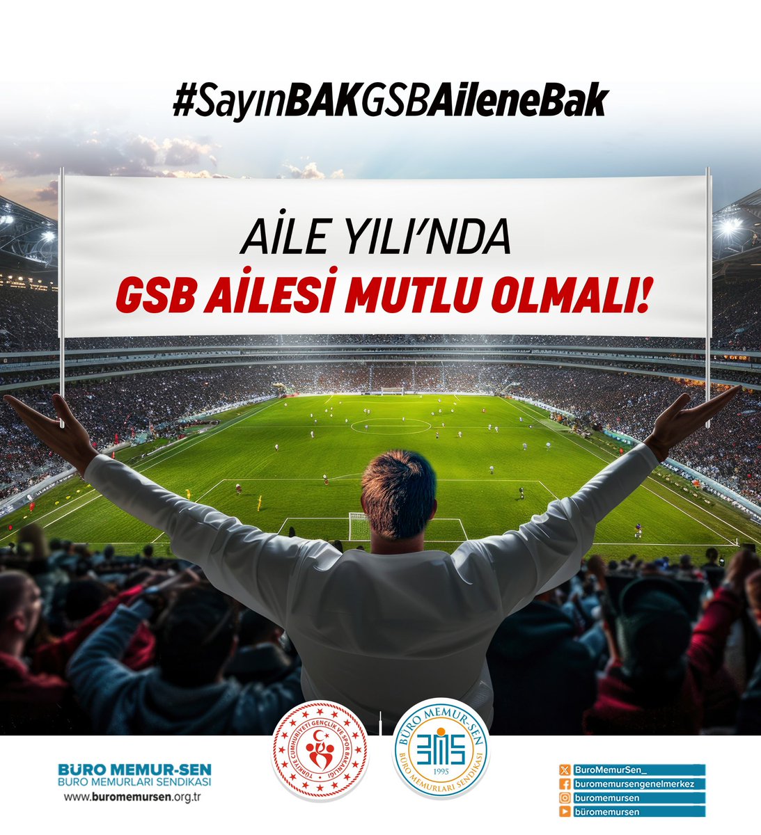 AİLE YILI’NDA *GSB AİLESİ MUTLU OLMALI!*

2024 yılının “Aile Yılı” ilan edilmesi; toplumsal yapımızın temel direği olan ailenin güçlendirilmesi adına önemli bir adımdır. 
Unutulmamalıdır ki; *mutlu personel, güçlü hizmet; huzurlu çalışan, sağlam toplum* demektir.

Aile Yılı’nda,